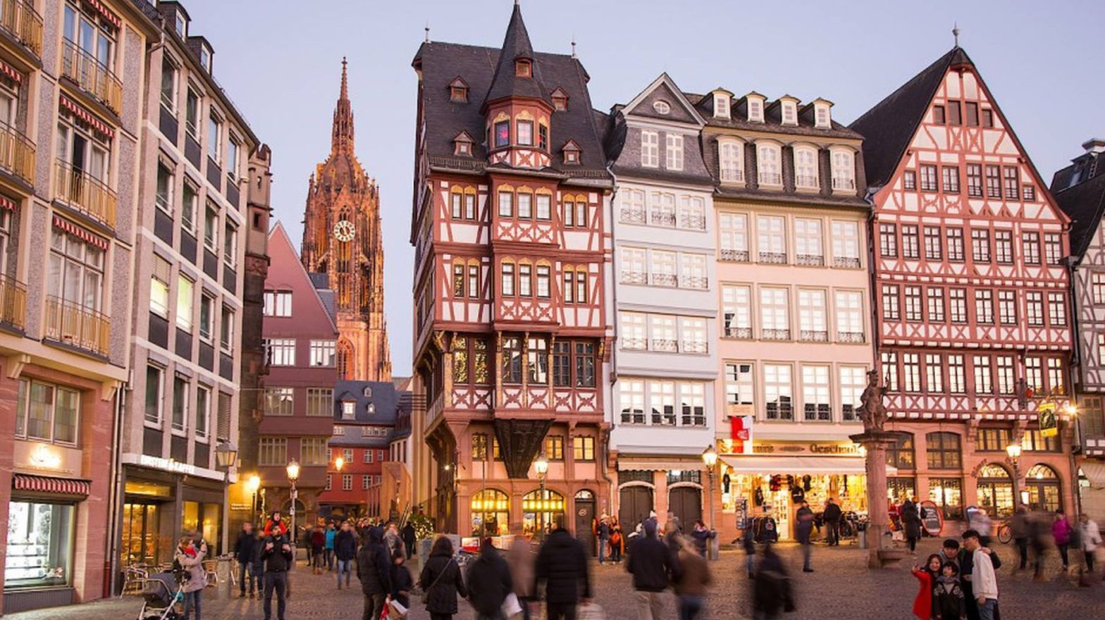 Historic charm of half-timbered buildings in the Pomerberg in Frankfurt