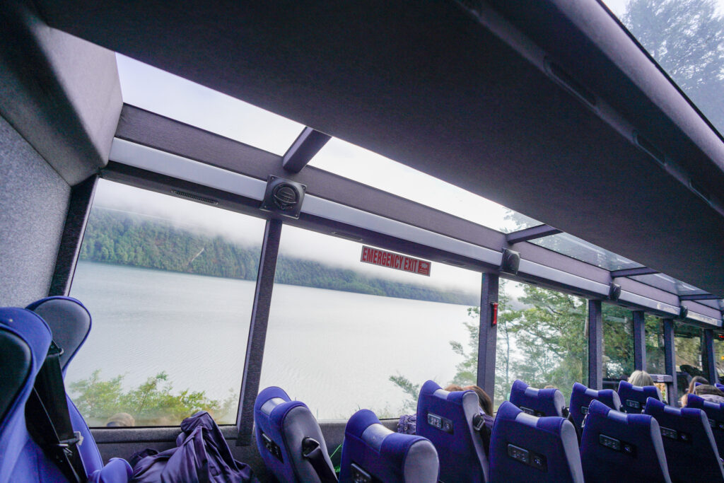 Large panoramic windows of the Real Journeys Coach. Photo: Harmeet Sehgal