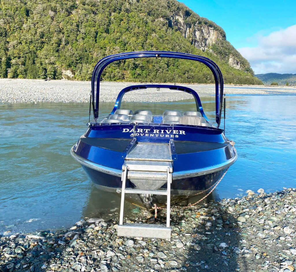 Dart River Adventures boat. Photo: Harmeet Sehgal